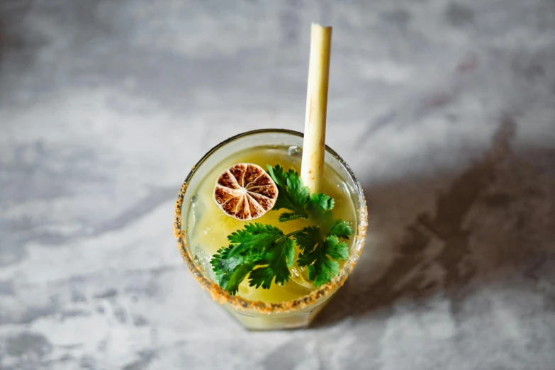 a drink with a straw and a garnish garnish garnish garnish garnish garnish garnish, a portrait, unsplash, mustard, from the elbow, square, shot on sony a 7