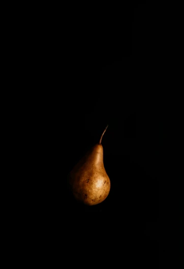 a pear in the dark on a black background, an album cover, inspired by Robert Mapplethorpe, unsplash, postminimalism, potato, 15081959 21121991 01012000 4k, hanging, brown