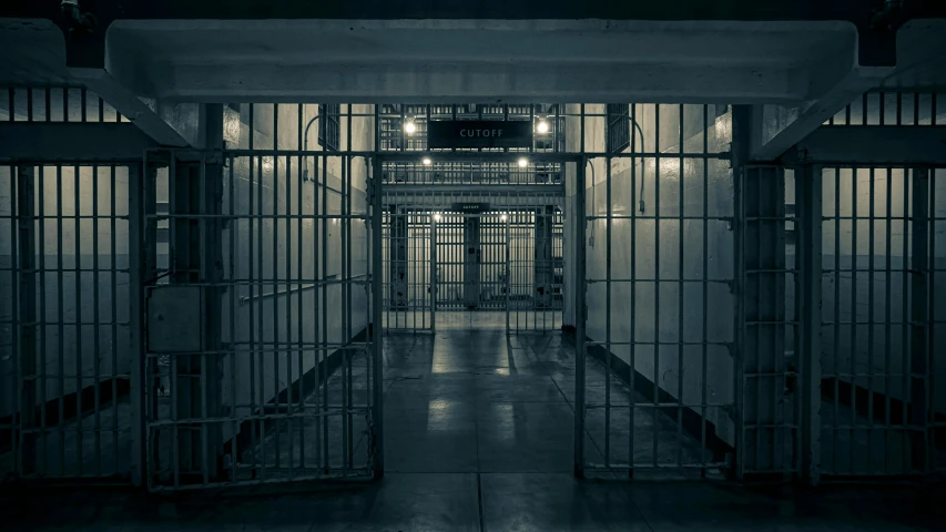 a black and white photo of a jail cell, a digital rendering, inspired by Elsa Bleda, pexels contest winner, renaissance, 2000s photo, night mood, ground level view, ilustration