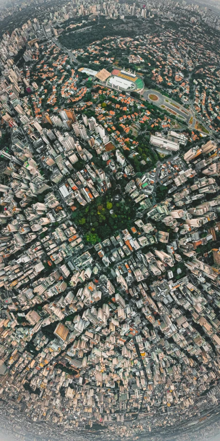 an aerial view of a city with lots of buildings, an album cover, by Adam Marczyński, pexels, são paulo, google maps, square, extreme detail resolution