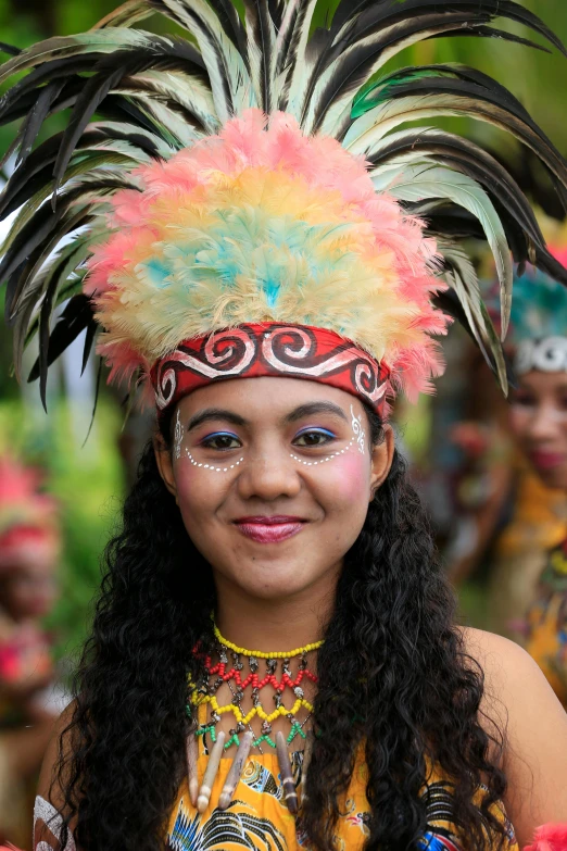 a close up of a person wearing a costume, inspired by Maties Palau Ferré, while smiling for a photograph, young women, coral headdress, slide show