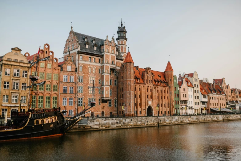 a row of buildings next to a body of water, by Emma Andijewska, pexels contest winner, renaissance, historically accurate, zdzisław, slide show, muted colours 8 k