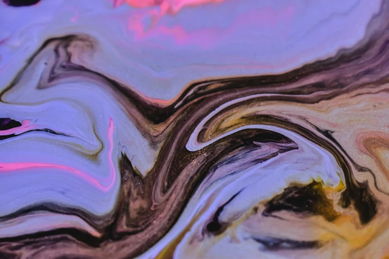 a close up of a painting on a table, trending on pexels, lyrical abstraction, purple liquid, lsd waves, iridescent tubes, unsplash 4k