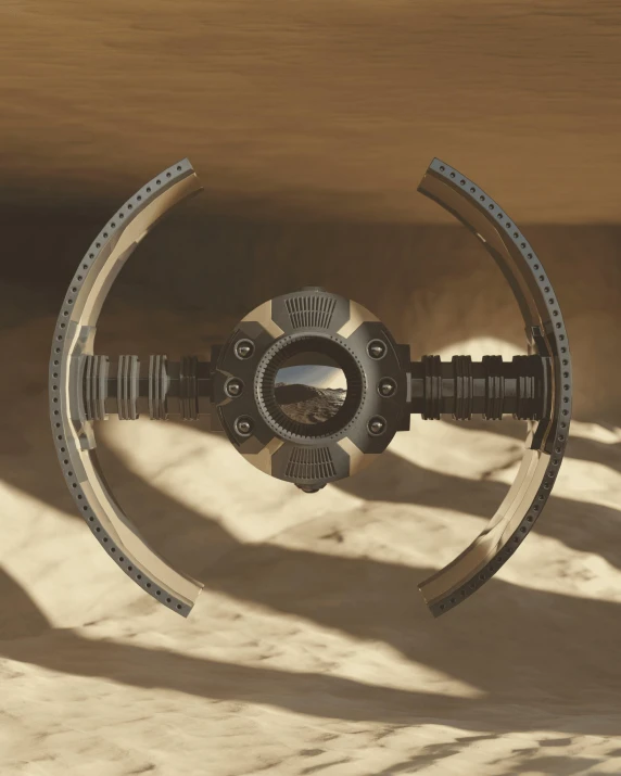 a close up of a steering wheel on a vehicle, a 3D render, inspired by Filip Hodas, afrofuturism, tie fighters, stargate standing in desert, rendered in unreal engine 6, octane render - n 9