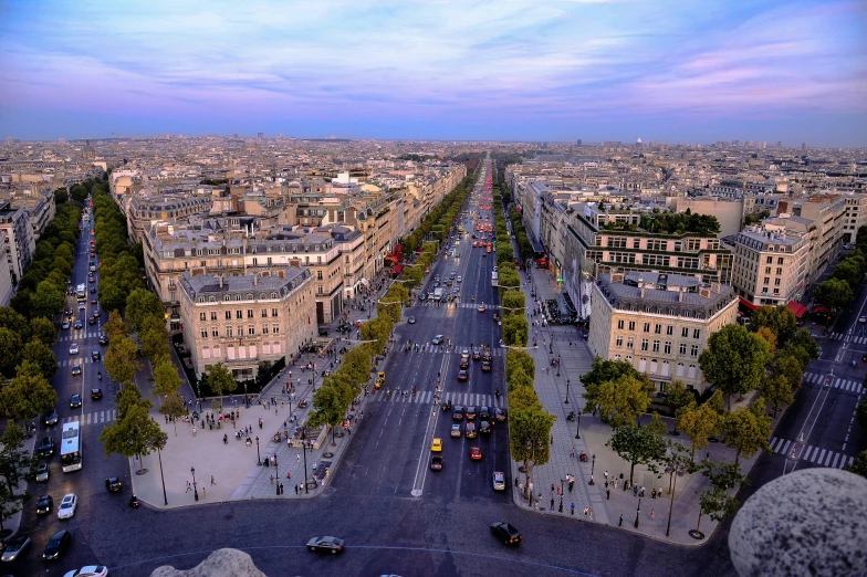 the view of paris from the top of the eiffel tower, pexels contest winner, art nouveau, dusk on a city street, square, ad image, featured art
