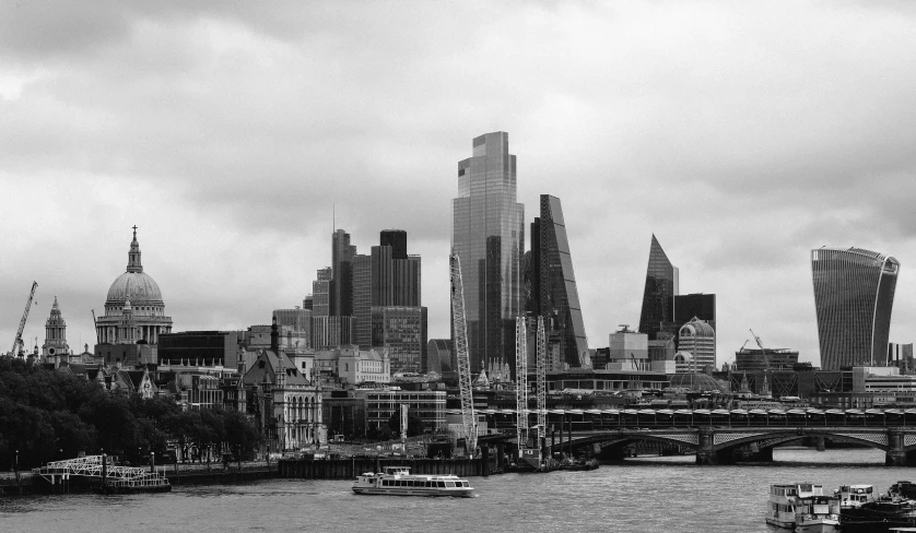 a black and white photo of the city of london, a black and white photo, fine art, view from the sea, 1024x1024, city of the future, coloured