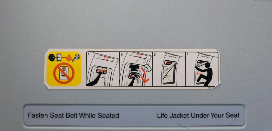 a close up of a sign on a wall, inside airplane, pictogram, harness, 8l