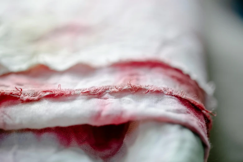 a close up of a piece of bacon, inspired by Tracey Emin, unsplash, process art, soft translucent fabric folds, pink white and green, red-fabric, white red