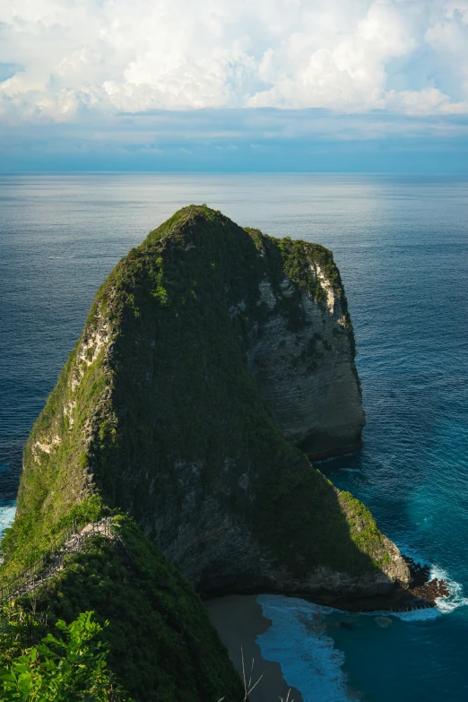 a large rock in the middle of a body of water, sumatraism, steep cliffs, overlooking the ocean, slide show, square