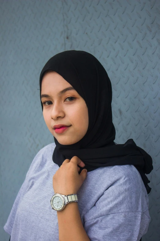 a woman in a hijab poses for a picture, pexels contest winner, hurufiyya, black dress : : symmetrical face, wearing casual clothing, teenage girl, light skin