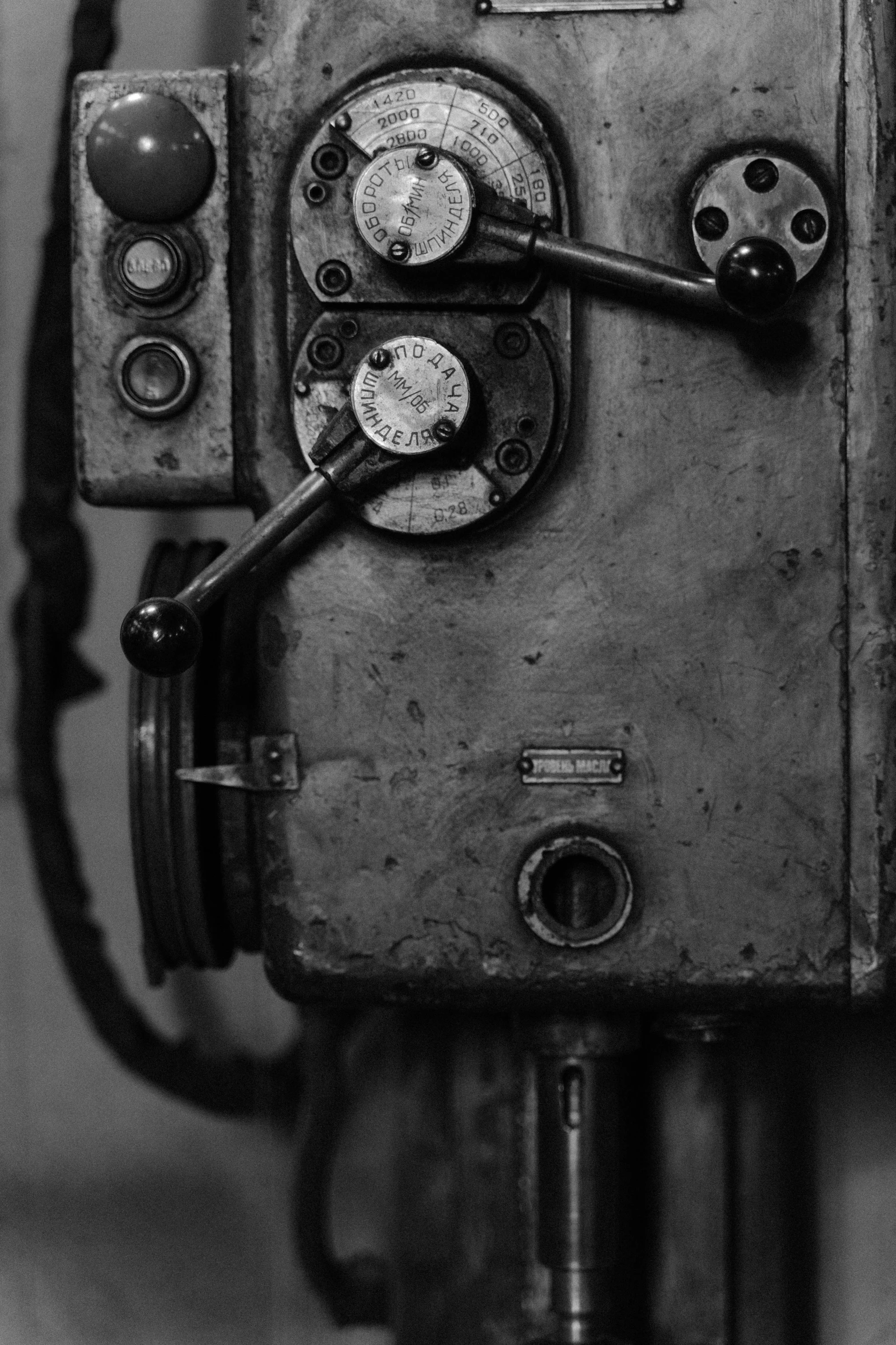 a black and white photo of a machine, inspired by August Sander, unsplash, vintage closeup photograph, made of metal, panel, boring