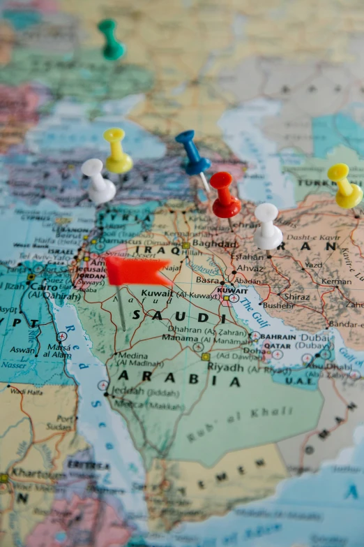 a close up of a map with pins on it, middle eastern, 2019 trending photo, customers, multiple stories