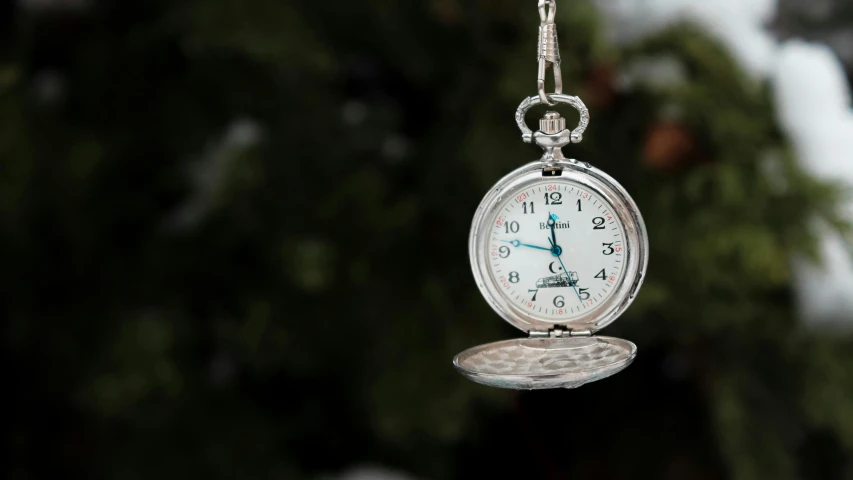 a silver pocket watch hanging from a chain, unsplash, holiday season, taken with sony alpha 9, ornament, thumbnail