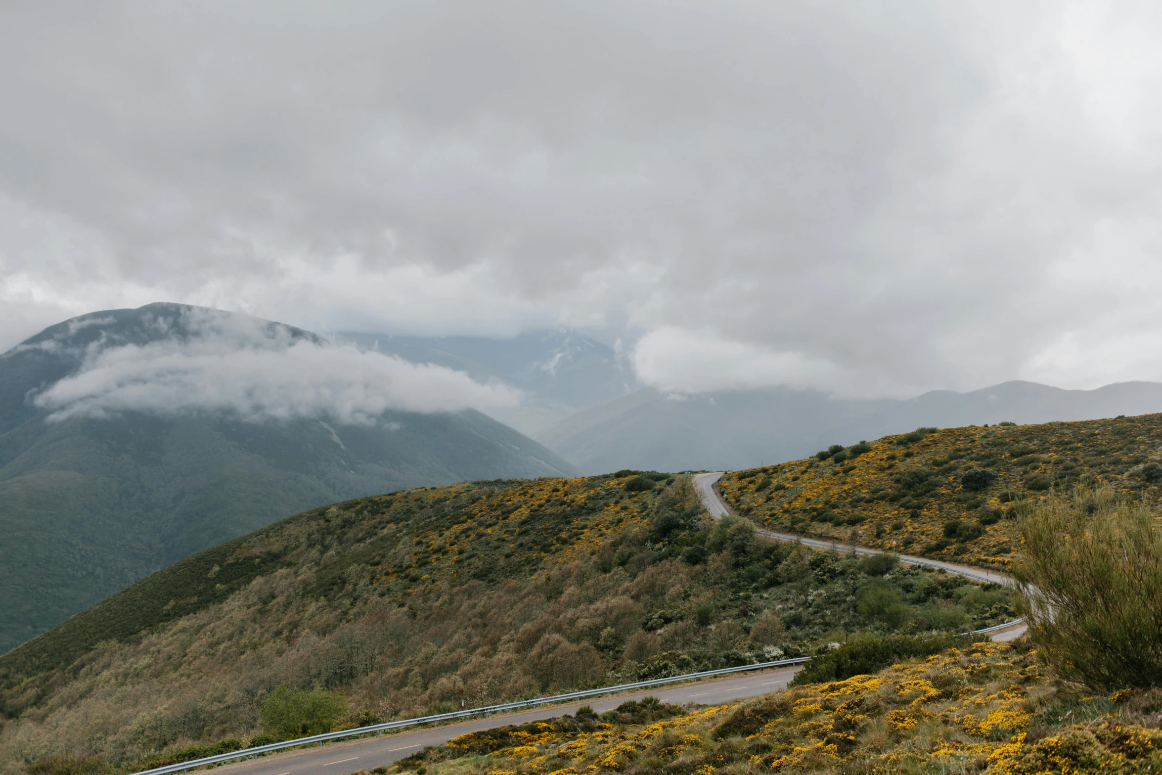 a winding mountain road on a cloudy day, a picture, unsplash contest winner, les nabis, greek, 2 5 6 x 2 5 6 pixels, flowers around, grey