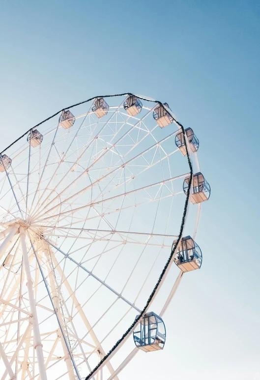 a ferris wheel in front of a blue sky, by Niko Henrichon, pexels contest winner, romanticism, nice face, 15081959 21121991 01012000 4k, pastel sky, summer sunlight