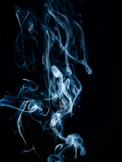 a close up of smoke on a black background, poster art, by Sebastian Spreng, unsplash, light blues, ansel ]