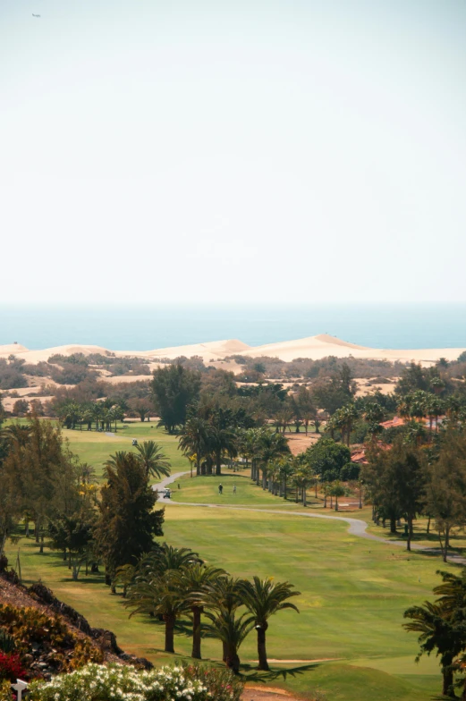 a view of a golf course from the top of a hill, a picture, dakar, 8 k ), square, blowing sands