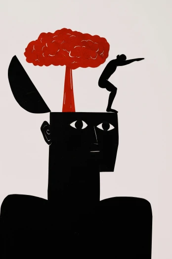 a drawing of a man with a brain on his head, a cartoon, inspired by Cleon Peterson, trending on unsplash, vorticism, kara walker, 1965, max fleischer, ap