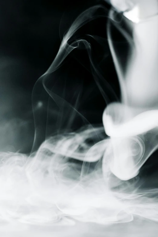 a black and white photo of smoke coming out of a bottle, pexels contest winner, lyrical abstraction, incense, smoke swirls, soft focus, ilustration