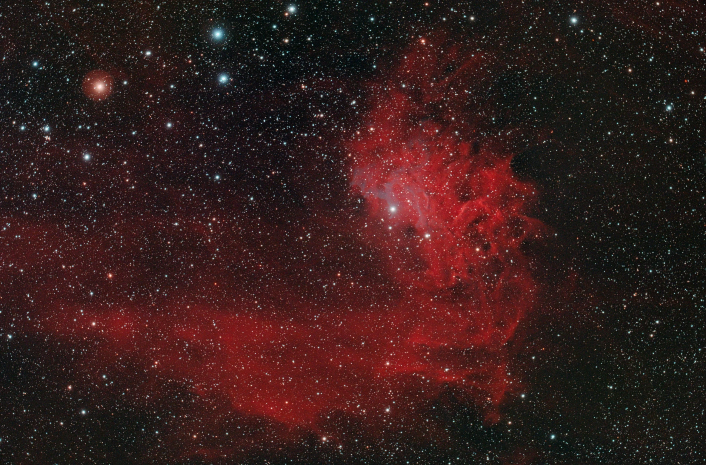 a red nebula with stars in the background, a microscopic photo, by John Covert, red cumulonimbus clouds, 19xx, color image, large