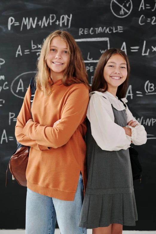 two girls standing next to each other in front of a blackboard, promo image, teenage boy, thumbnail, multiple stories