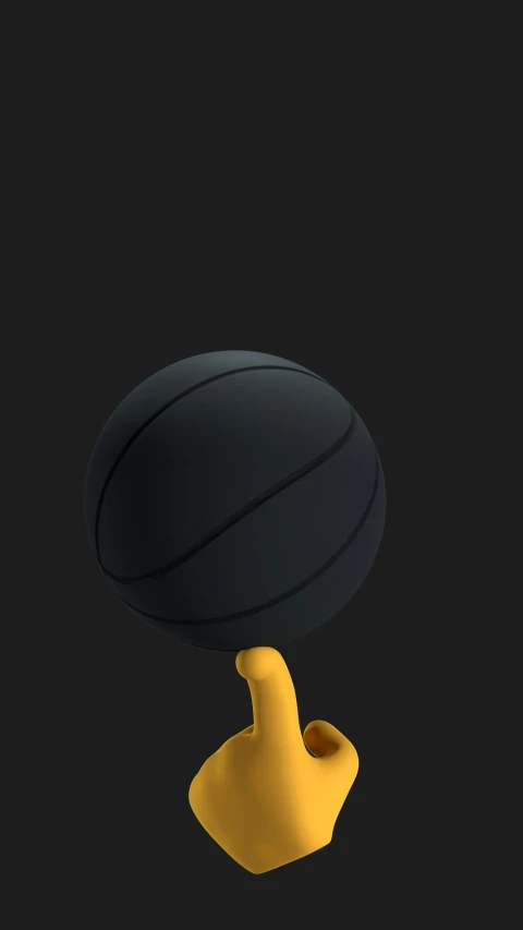 a close up of a basketball ball on a finger, trending on polycount, conceptual art, black and yellow, mobile game asset, balloon, black