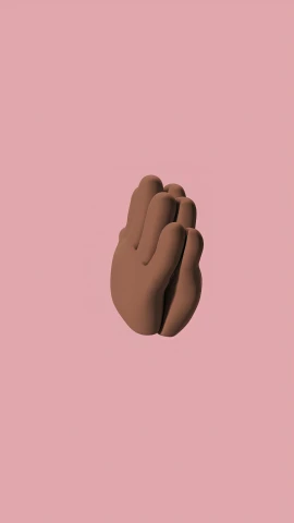 a close up of a person's hand on a pink background, an album cover, by Nyuju Stumpy Brown, conceptual art, 3d asset, prayer hands, wearing a brown, minimalissimo