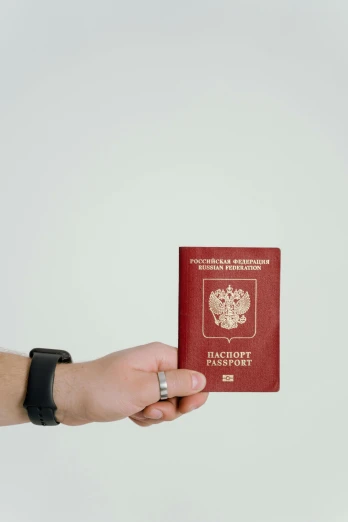 a person holding a passport in their hand, by Alexander Fedosav, russia in 2 0 2 1, 15081959 21121991 01012000 4k, instagram post, red