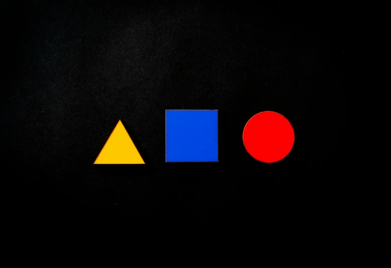 three different colored shapes on a black background, pexels contest winner, de stijl, 15081959 21121991 01012000 4k, red yellow blue, square shapes, dementia