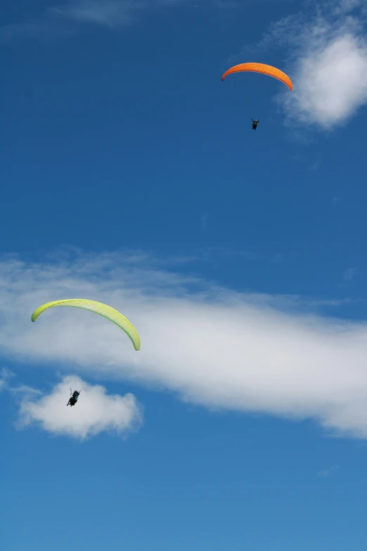 a group of paragliders flying through a blue sky, by Peter Churcher, hurufiyya, te pae, 2070, high details, green