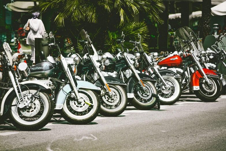 a row of motorcycles parked next to each other, pexels contest winner, 🚿🗝📝, harley davidson motorbike, manly, flat colour