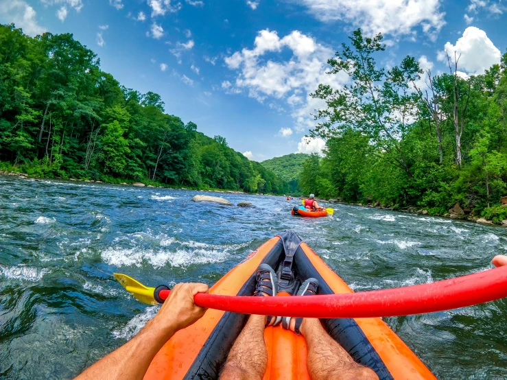 a man paddling a kayak down a river, pexels contest winner, hudson river school, tubing, avatar image, wide angle shots, thumbnail