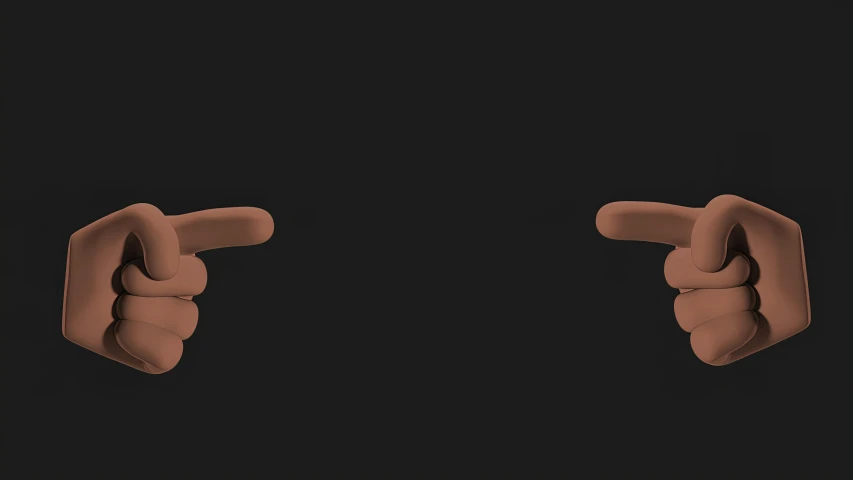 two hands pointing at each other on a black background, trending on pexels, 3 d character, black and brown, no speech bubbles, smooth rounded shapes