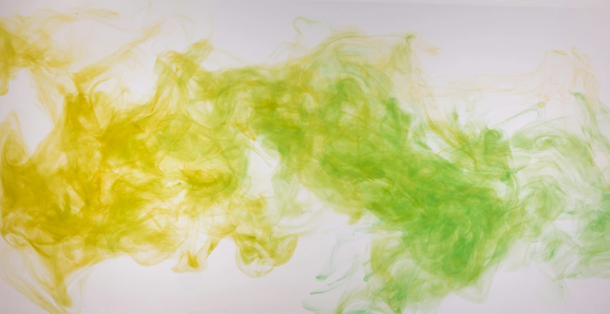 a white plate topped with green and yellow dye, inspired by Anna Füssli, pexels, lyrical abstraction, smoke fills the room, generate multiple random colors, rendered in houdini, with a white background