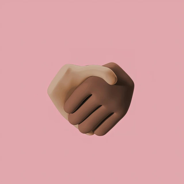 two hands holding each other on a pink background, by Lily Delissa Joseph, trending on pexels, conceptual art, gradient brown to white, 3 d society, black people, thumb up