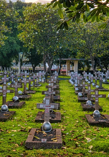 a cemetery filled with lots of tombstones and trees, a colorized photo, by Alexander Fedosav, vietnam, square, profile image, 4k photo”