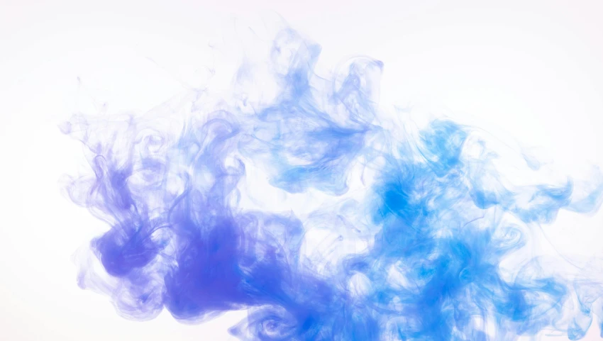 a blue smoke is in the air on a white background, inspired by Yves Klein, trending on pexels, mauve and cyan, water particules, smoke fills the room