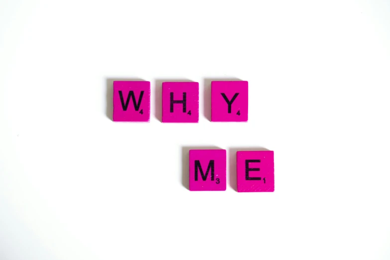 pink cubes with the words why, me written on them, pexels, alternate album cover, ayne haag, shame, hypperrealistic