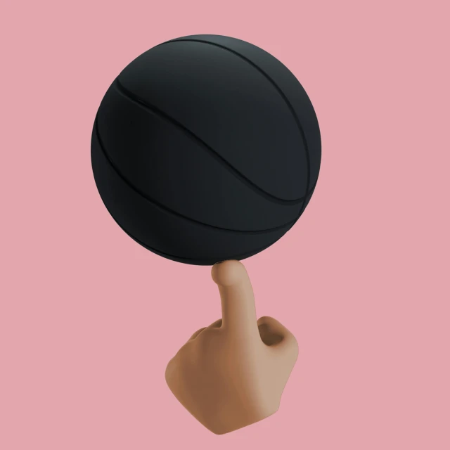 a hand holding a black basketball on a pink background, by Paul Bird, dribble, sketchfab, telegram sticker, inflatable, fully posable