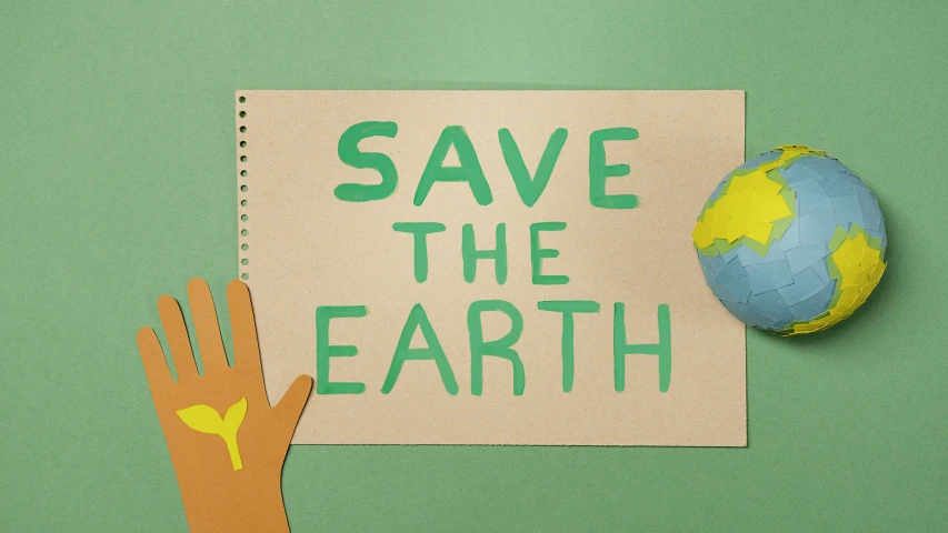 a piece of paper with the words save the earth written on it, a picture, by Nicolette Macnamara, shutterstock, claymation, avatar image, science poster, hand