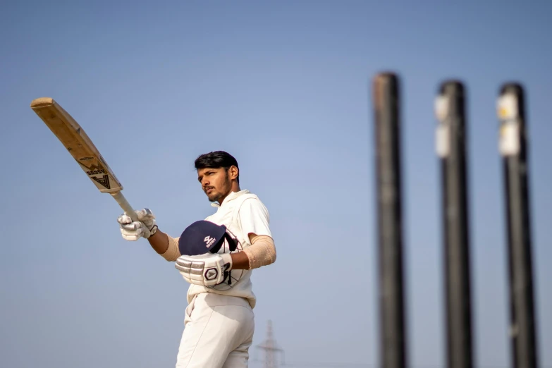 a man holding a bat on top of a field, a portrait, pexels contest winner, hurufiyya, profile image, vastayan, tournament, regular build