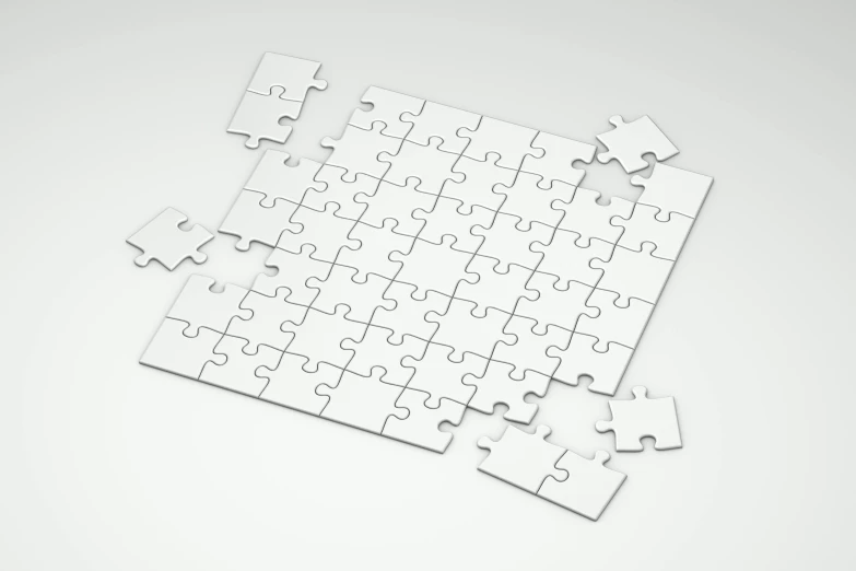 a white puzzle piece laying on top of a table, 3 d vector, many parts, low quality 3d model, illustration