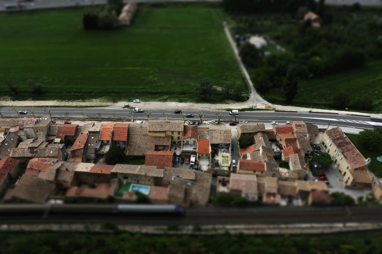 a view of a city from a bird's eye view, a tilt shift photo, pexels contest winner, photorealism, lourmarin, houses and roads, hyperrealistic n- 4, top down perspecrive