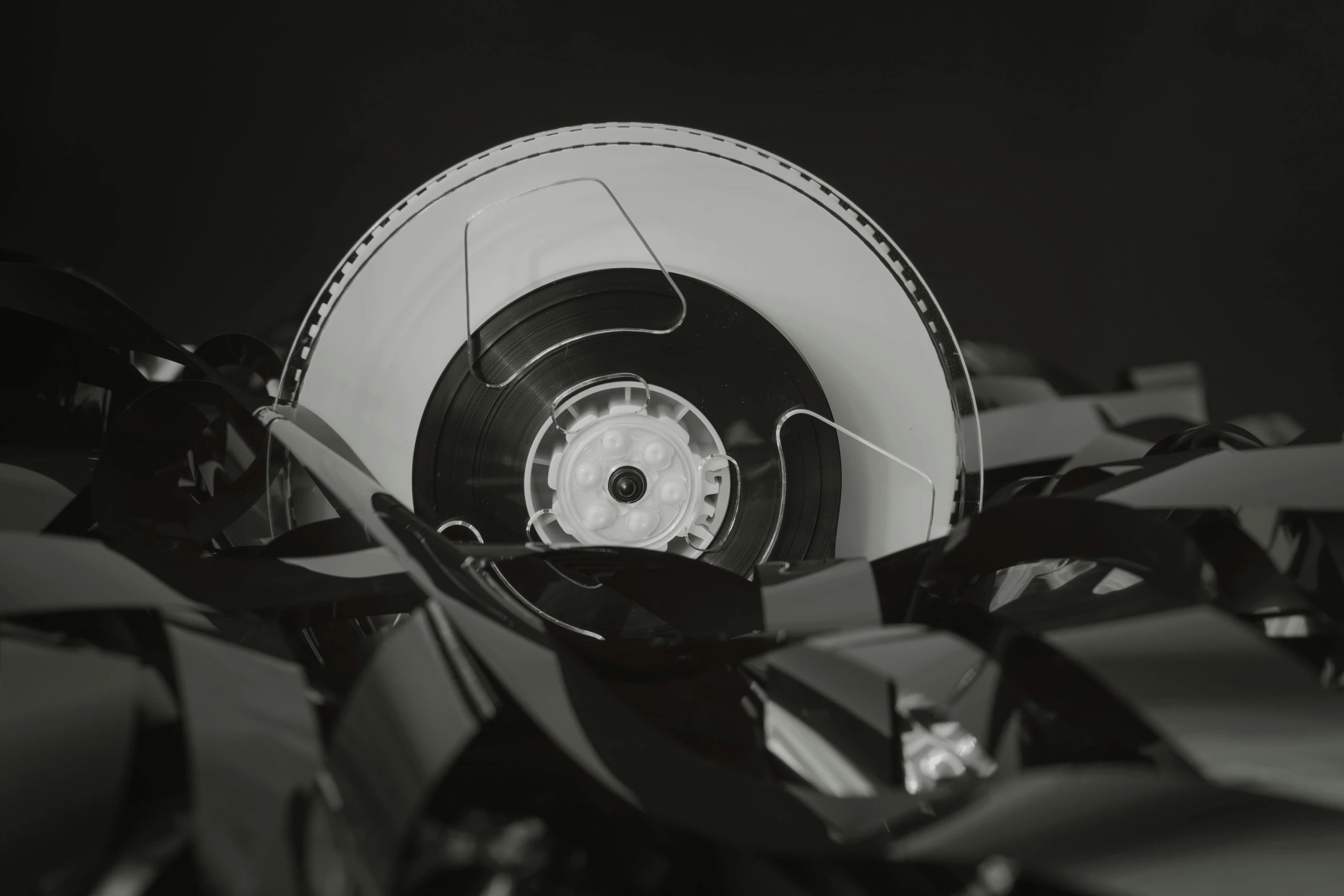 a black and white photo of a motorcycle, an album cover, inspired by Wolf Vostell, unsplash, computer art, vcr tape, 3 d octane render 8 k, vhs artefacts, mid closeup