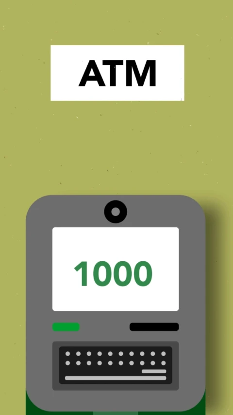 a atm machine with the number 1, 000 on it, a screenshot, by Ben Zoeller, pixabay, instagram story, green ratio, miyamoto abduzeedo, asset on grey background