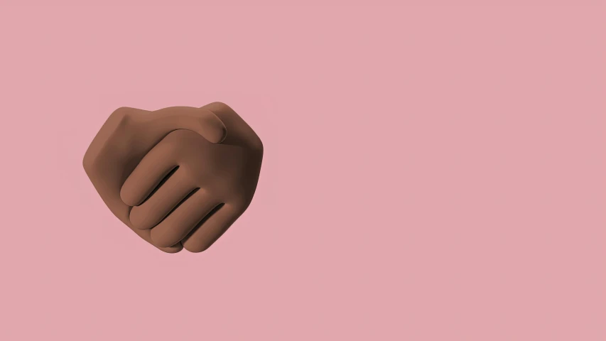 two hands in the shape of a heart on a pink background, by Lisa Milroy, trending on pexels, conceptual art, ( brown skin ), 3d characters, raised fist, one black