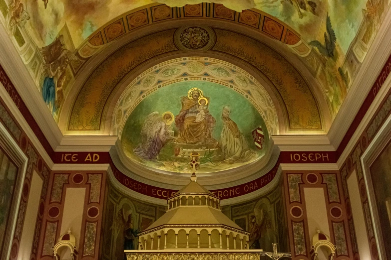 a painting on the ceiling of a church, by Kathleen Scott, art nouveau, promo image, on the altar, dome, sargent and leyendecker