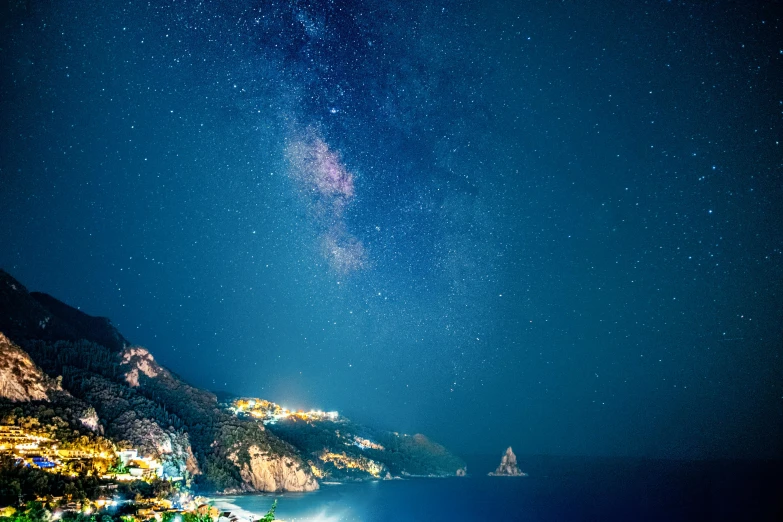 a night sky filled with lots of stars, pexels contest winner, romanticism, capri coast, profile image, thumbnail, nightime village background