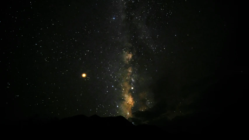 the milky shines brightly in the night sky, by Niko Henrichon, pexels, brown, distant photo, ☁🌪🌙👩🏾, the midjourney multiverse