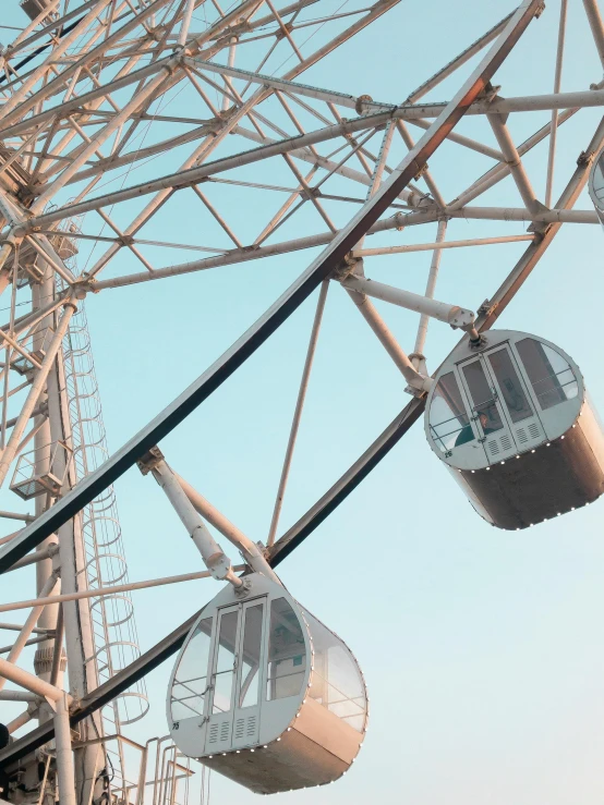 a close up of a ferris wheel with a sky background, inspired by Buckminster Fuller, pexels contest winner, gondola, grey, thumbnail, graphic print